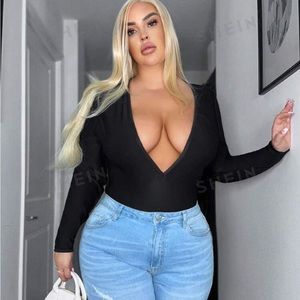 Black V Neck bodysuit